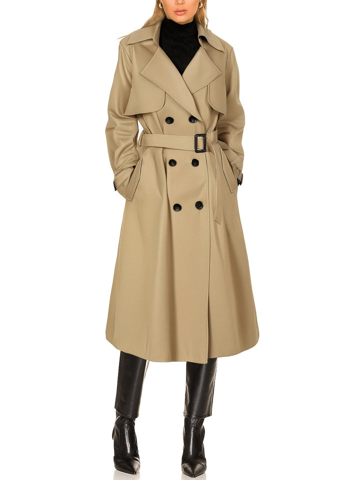 Women's Double-Breasted Long Trench Coat - Windproof Elegant Outerwear