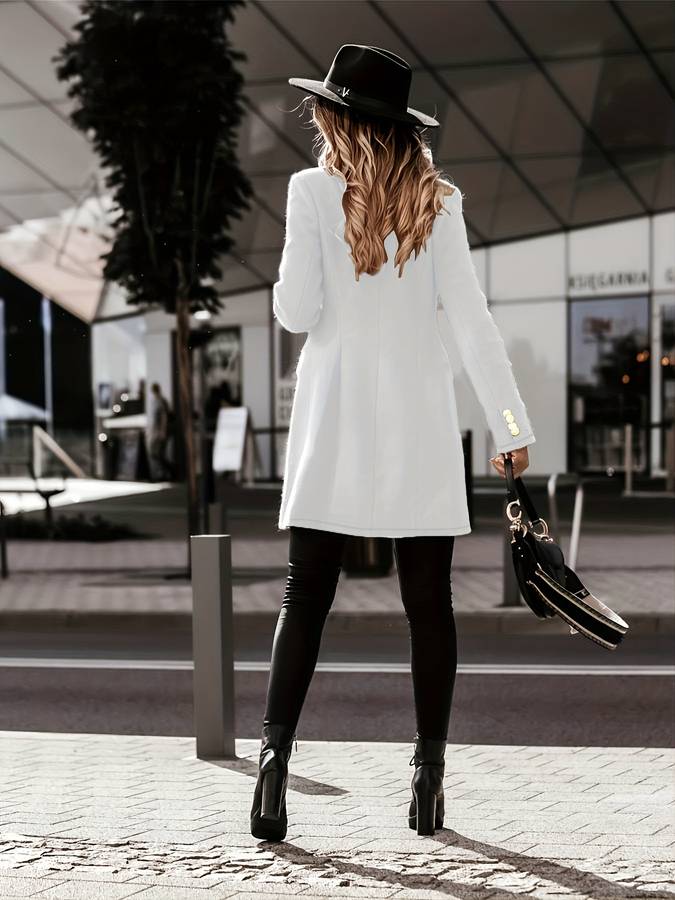 Women's Double-Breasted Winter Coat - Fitted with Lapel Collar 