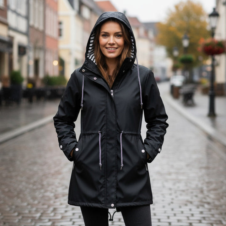 Women's Stylish Waterproof Jacket - Comfortable with Hood and Two-Way Zipper