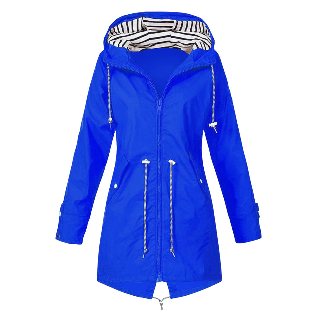 Women's Stylish Waterproof Jacket - Comfortable with Hood and Two-Way Zipper