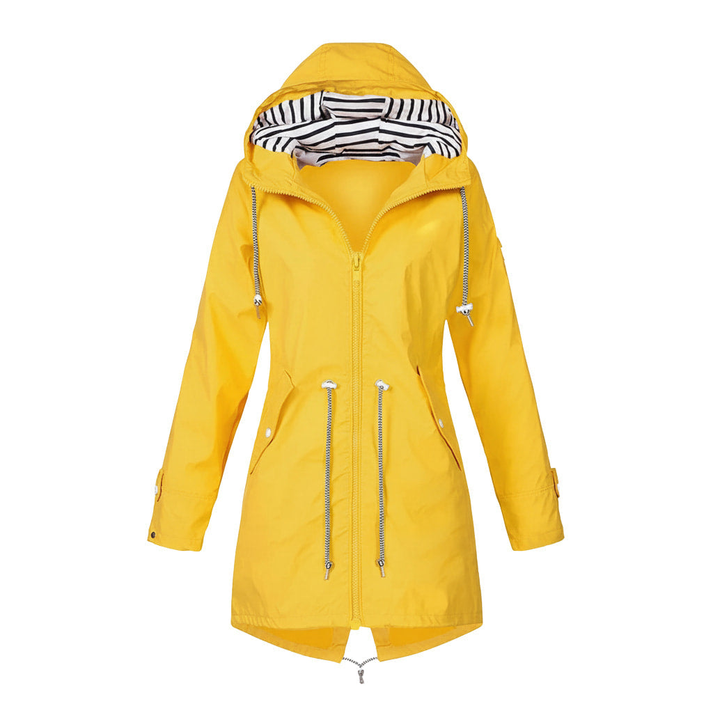 Women's Stylish Waterproof Jacket - Comfortable with Hood and Two-Way Zipper