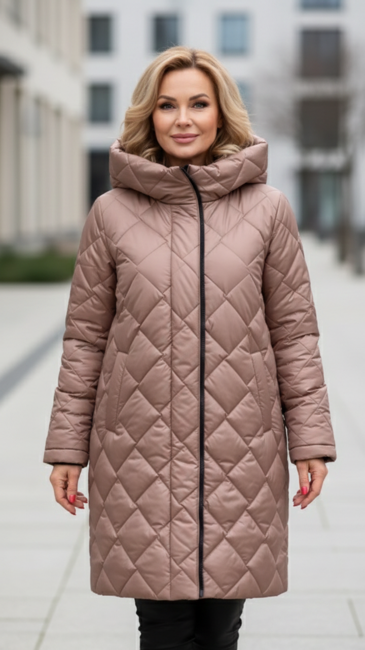 Barbara | Elegancka pikowana kurtka puchowa z kapturem