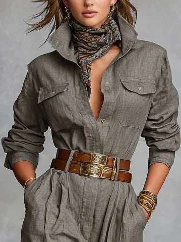 Magda | Bawełniano-lnianie kombinezon z długim rękawem