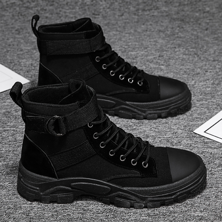 Męskie Wysokie Trampki - Z Grubą Podeszwą i Paskiem na Kostce