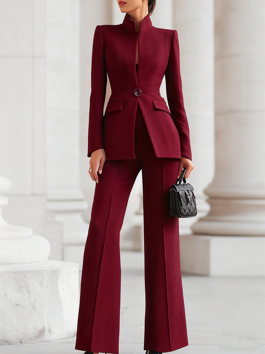 Hayden Juniper™ | High-Collar Blazer & Wide-Leg Trousers Set