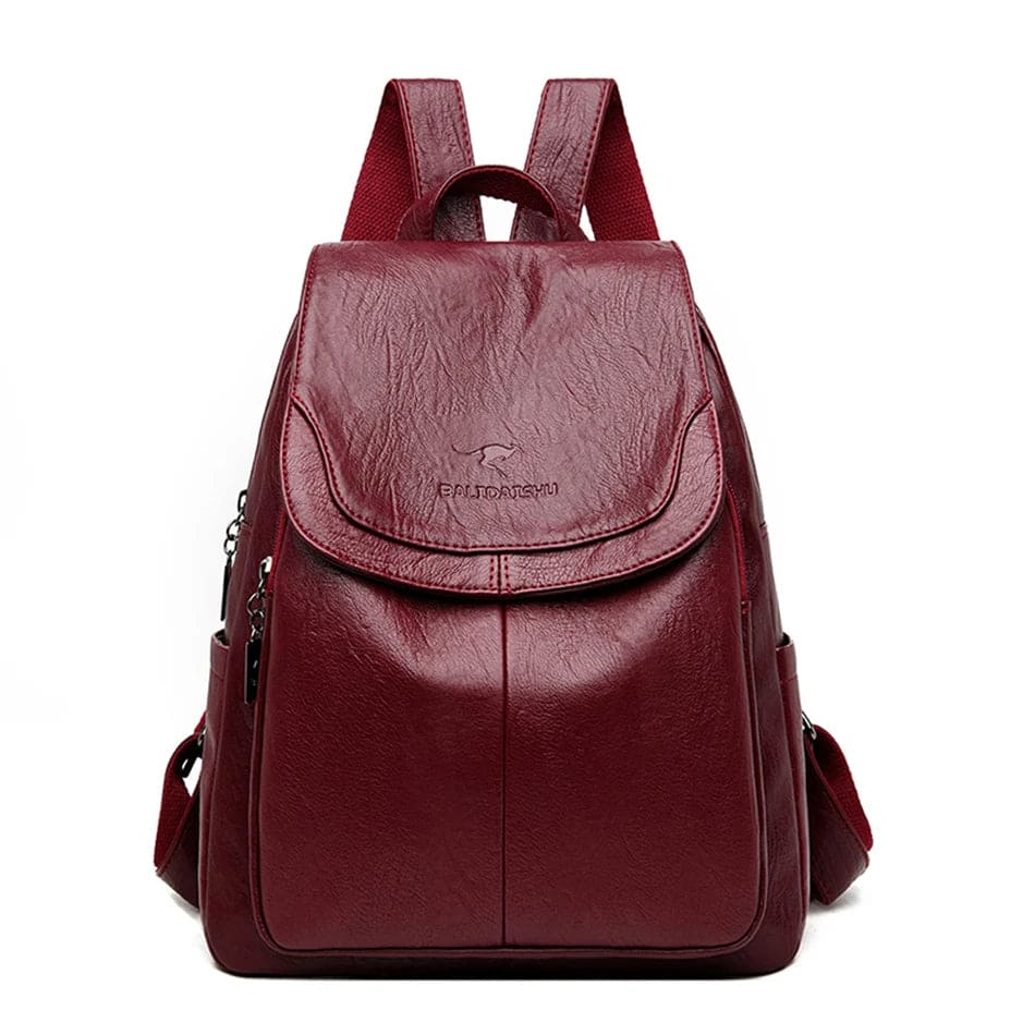 Women's Safe Leather Backpack - Stylish Design, Spacious, Anti-theft