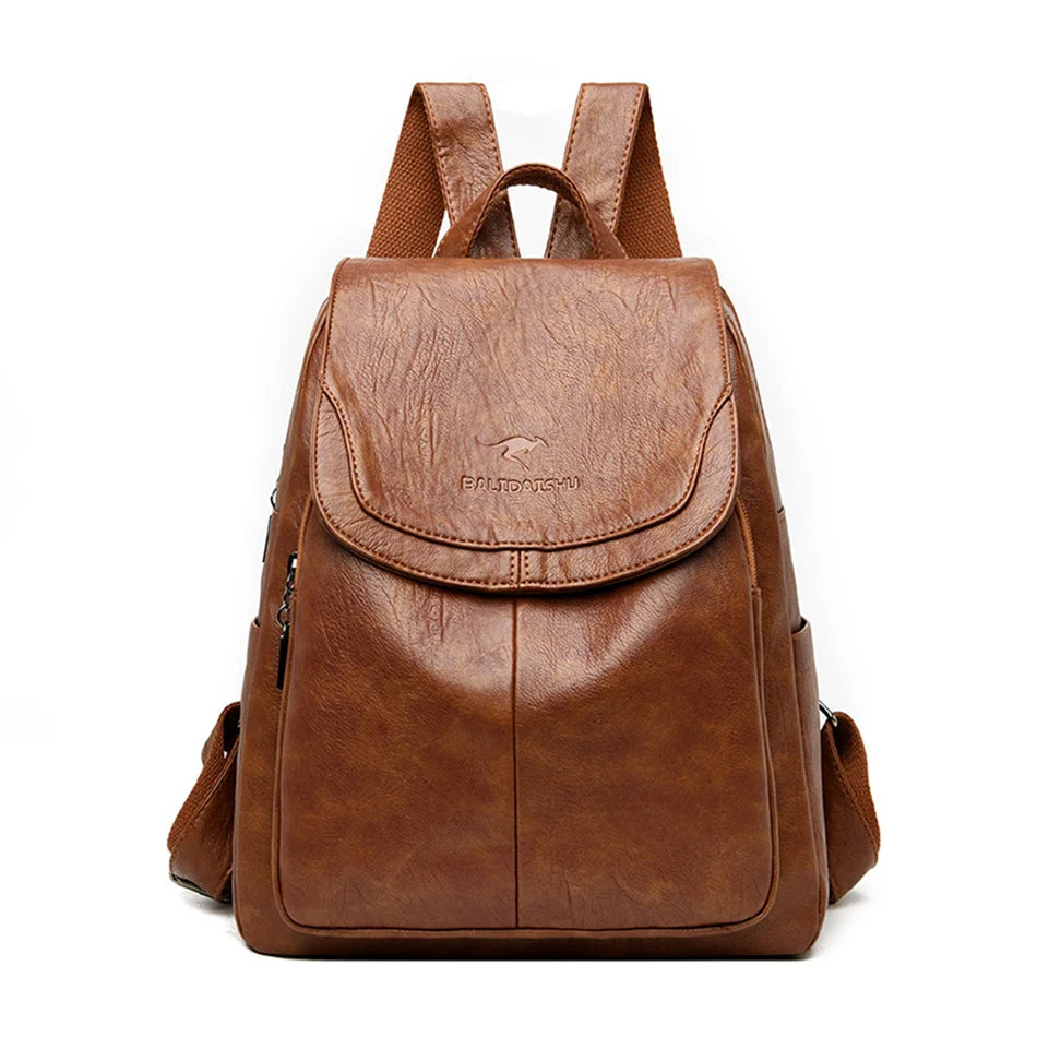 Women's Safe Leather Backpack - Stylish Design, Spacious, Anti-theft