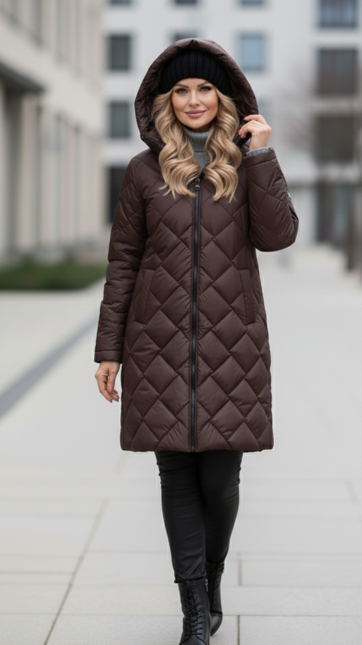 Barbara | Elegancka pikowana kurtka puchowa z kapturem