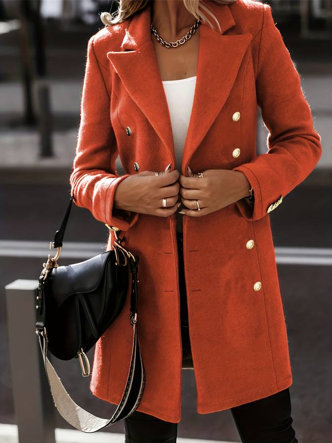 Women's Double-Breasted Winter Coat - Fitted with Lapel Collar 