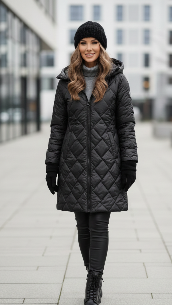 Barbara | Elegancka pikowana kurtka puchowa z kapturem