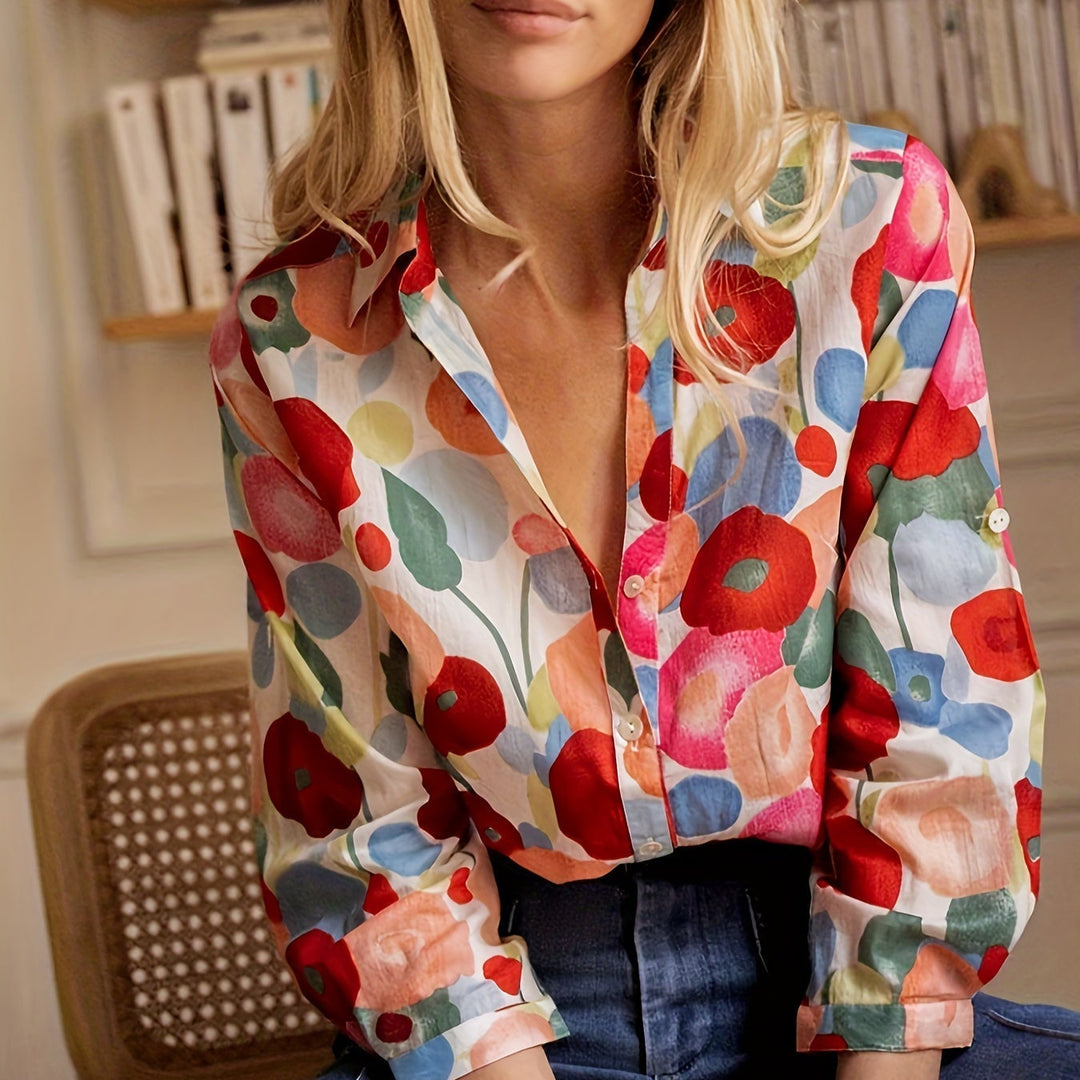 Women's Floral Blouse - Long Sleeve, Button-Up