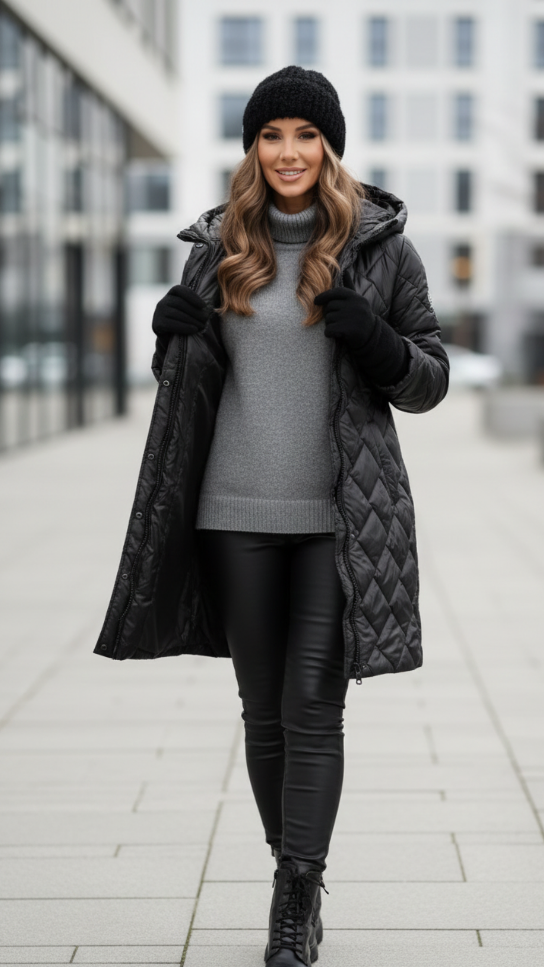 Barbara | Elegancka pikowana kurtka puchowa z kapturem