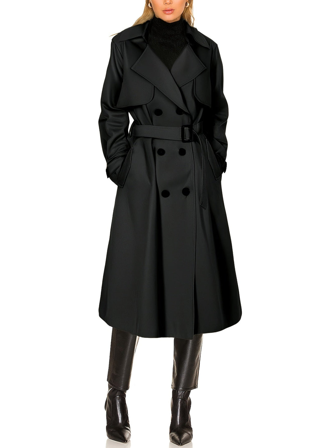 Women's Double-Breasted Long Trench Coat - Windproof Elegant Outerwear