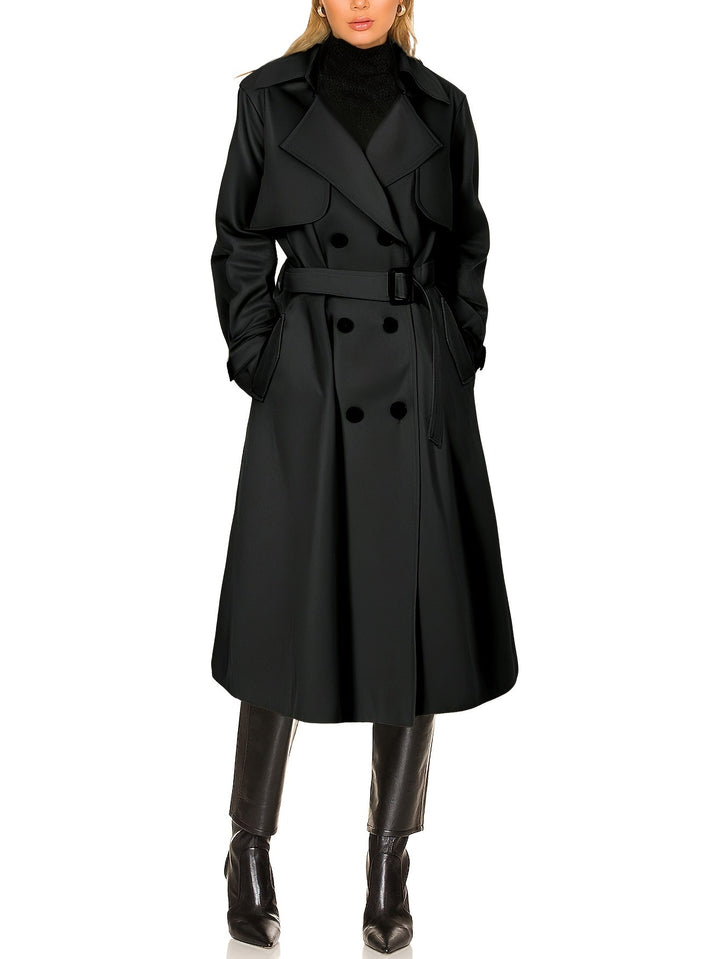 Women's Double-Breasted Long Trench Coat - Windproof Elegant Outerwear
