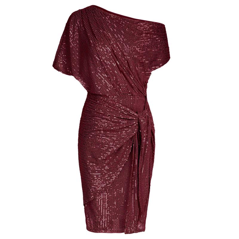 Amethyst | Elegante, met pailletten bezette off-shoulder bodycon feestjurk
