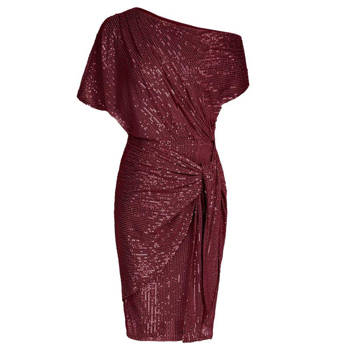 Amethyst | Elegante, met pailletten bezette off-shoulder bodycon feestjurk
