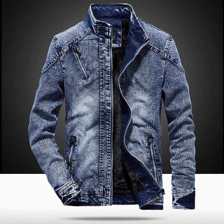 Męska Casualowa Kurtka Jeansowa - Stylowa Denim Zapinana na Zamek