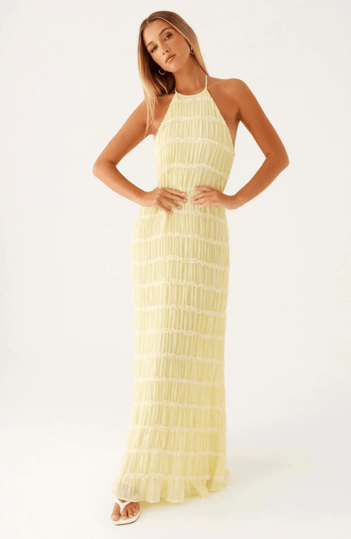 Caroline | Getextureerde Haltermaxi-jurk 