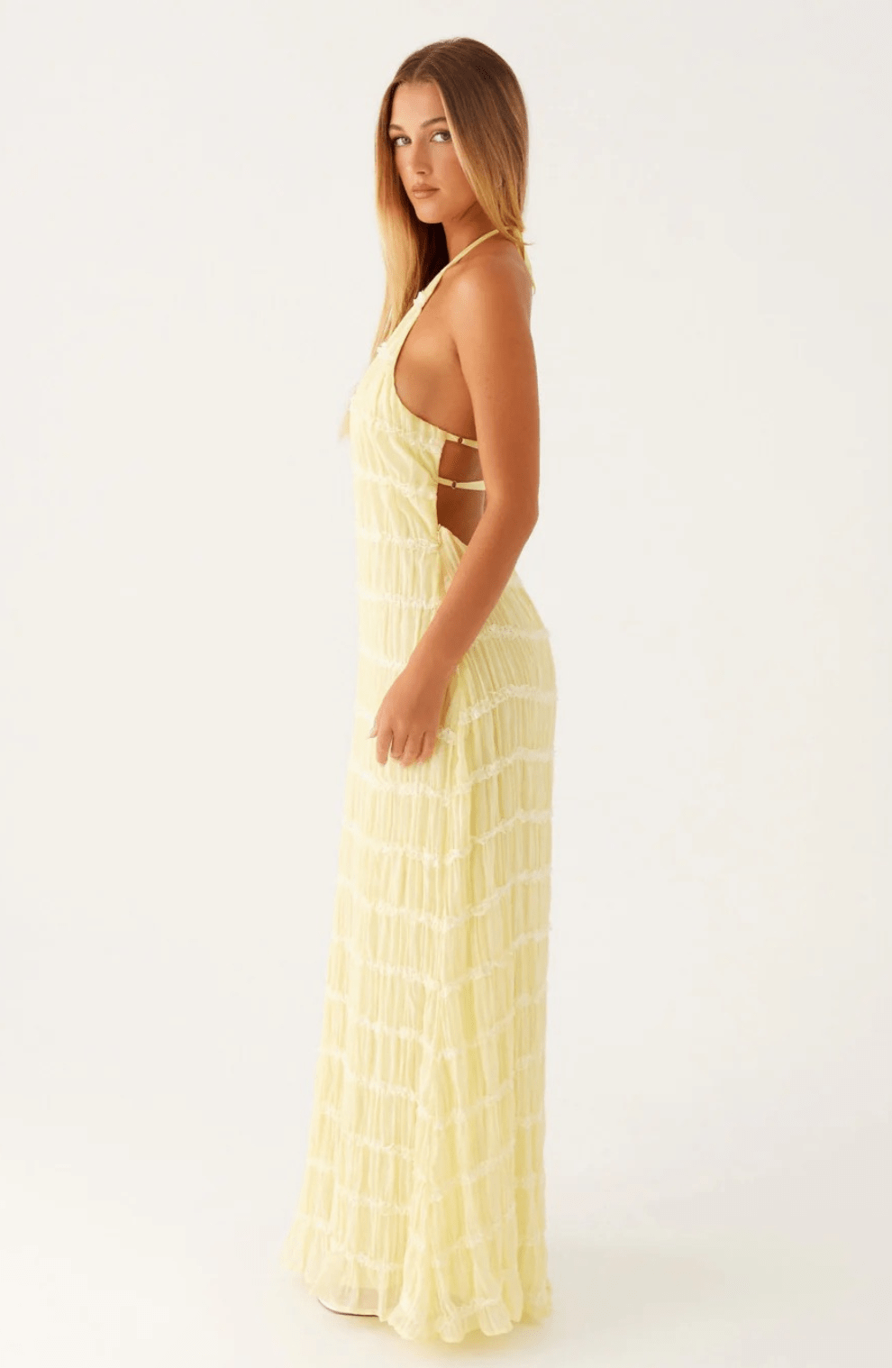 Caroline | Getextureerde Haltermaxi-jurk 