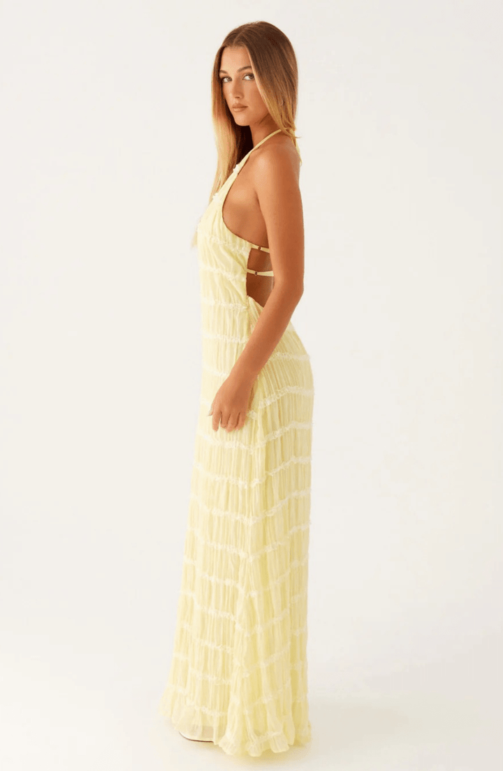 Caroline | Getextureerde Haltermaxi-jurk 