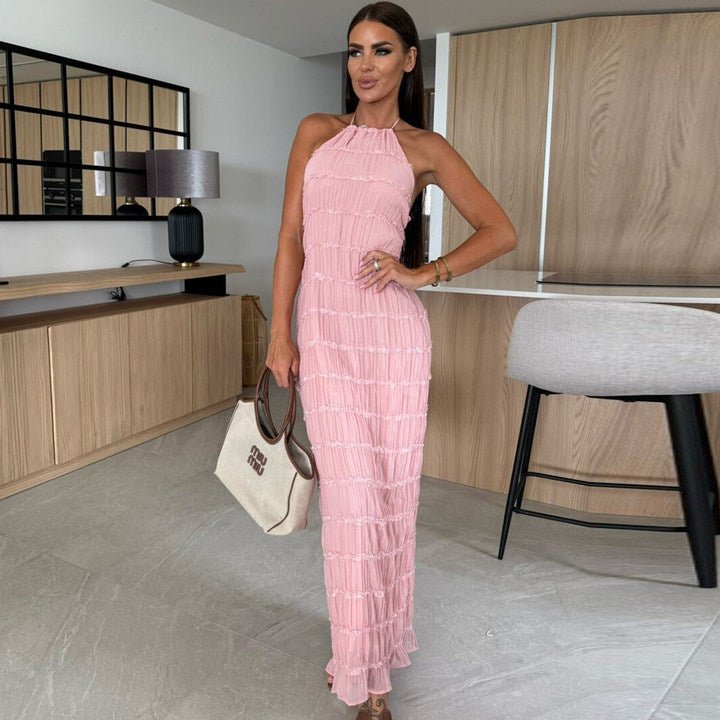 Caroline | Getextureerde Haltermaxi-jurk 