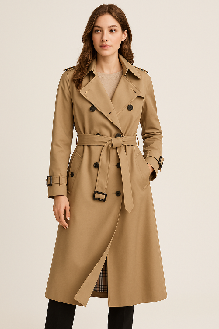 Women's Flared Coat - Trench Coat with Belt and Pockets