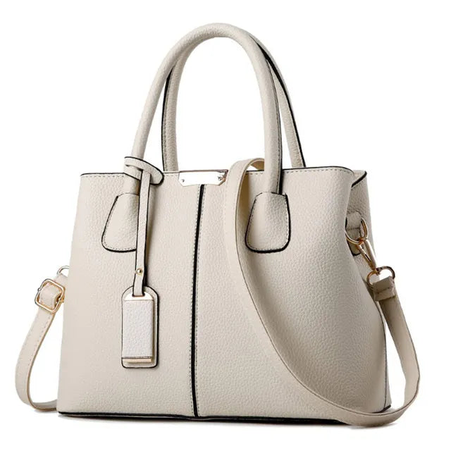Women's Leather Tote Bag - Classic Pattern with Chain Detail Shoulder Strap