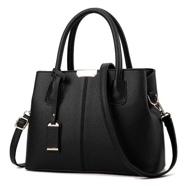 Women's Leather Tote Bag - Classic Pattern with Chain Detail Shoulder Strap