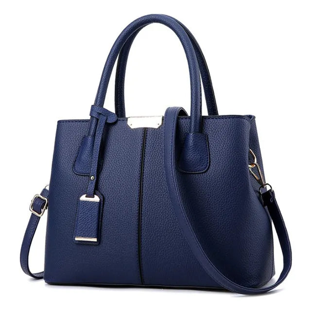 Women's Leather Tote Bag - Classic Pattern with Chain Detail Shoulder Strap