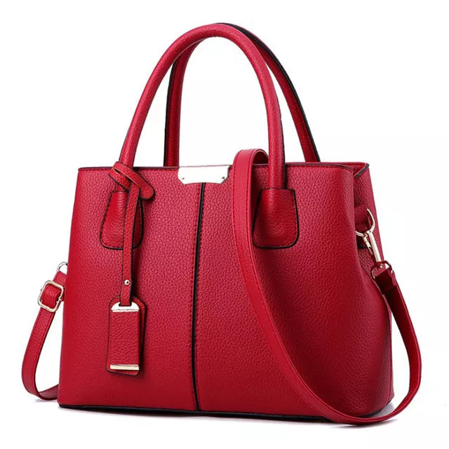 Women's Leather Tote Bag - Classic Pattern with Chain Detail Shoulder Strap
