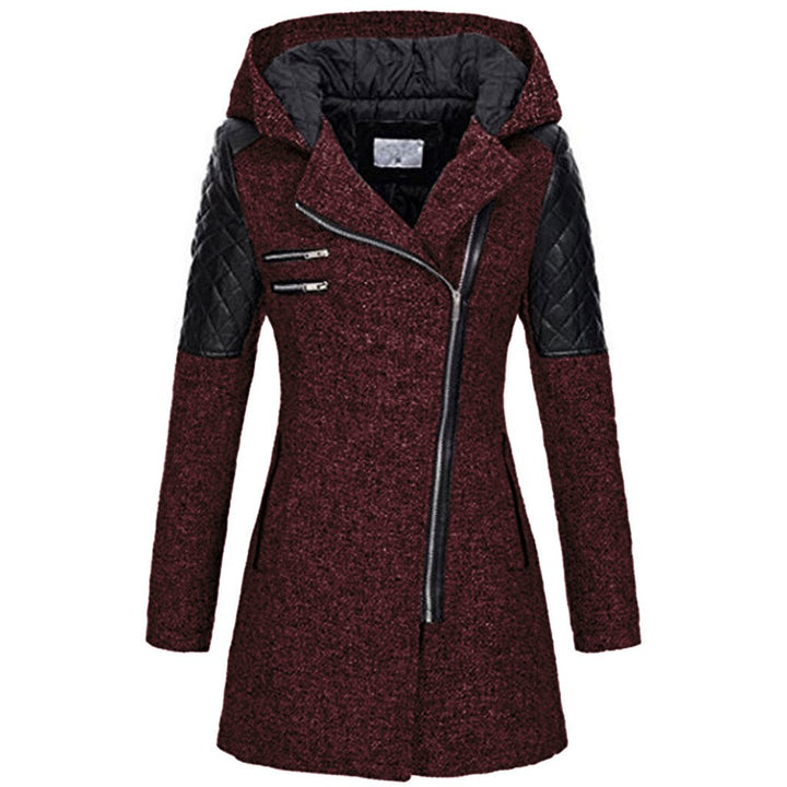 Women's Hooded Winter Coat - Asymmetric Zipper