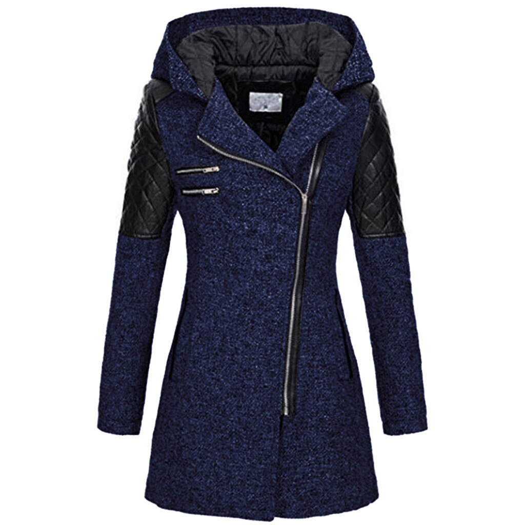Women's Hooded Winter Coat - Asymmetric Zipper