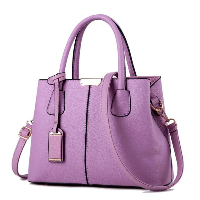 Women's Leather Tote Bag - Classic Pattern with Chain Detail Shoulder Strap