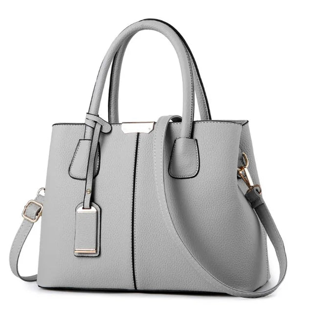 Women's Leather Tote Bag - Classic Pattern with Chain Detail Shoulder Strap