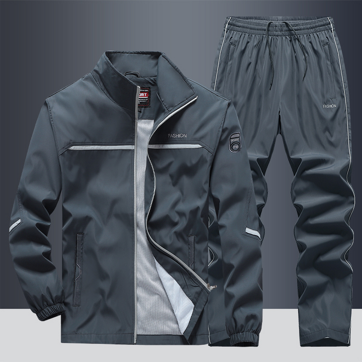 Męski Komplet Dresowy w Paski - Bluza na Zamek ze Stójką i Spodnie