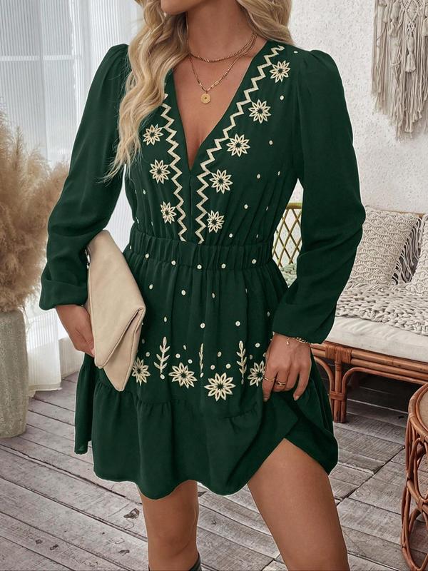 Lottie | Elegante geborduurde casual jurk met lange mouwen