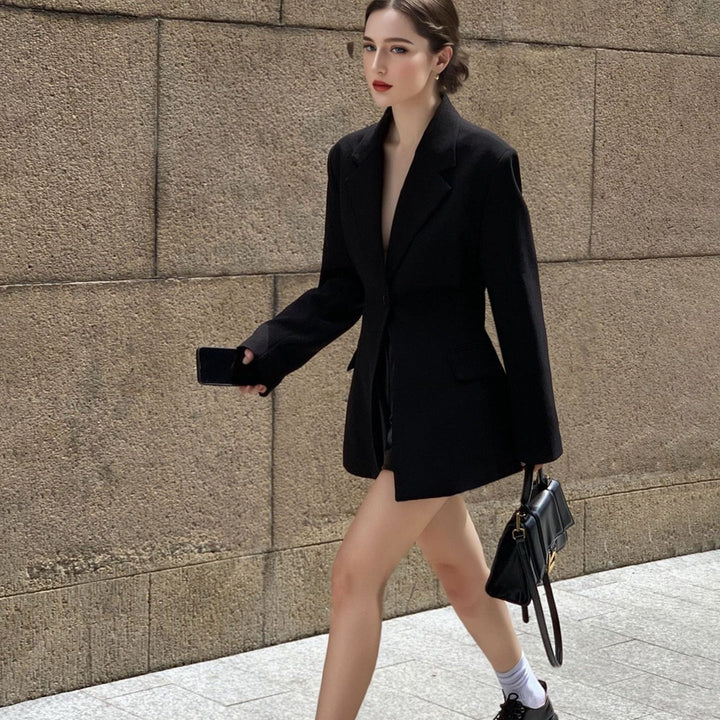 Damska Sukienka Blezer - Czarna Mini z Paskiem