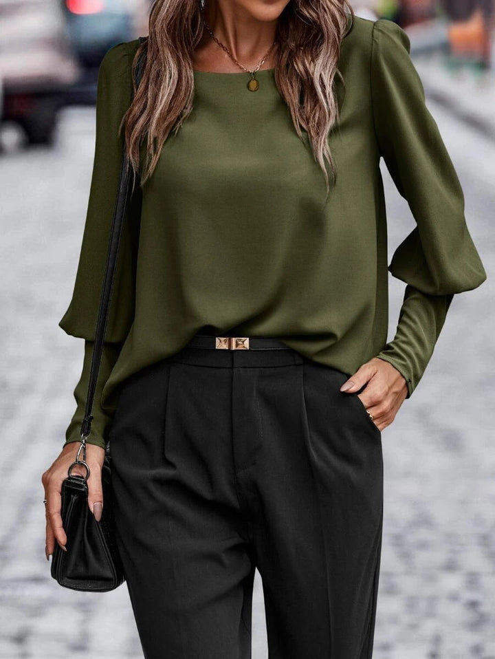 Women's Loose Blouse - Round Neck and Puff Sleeves