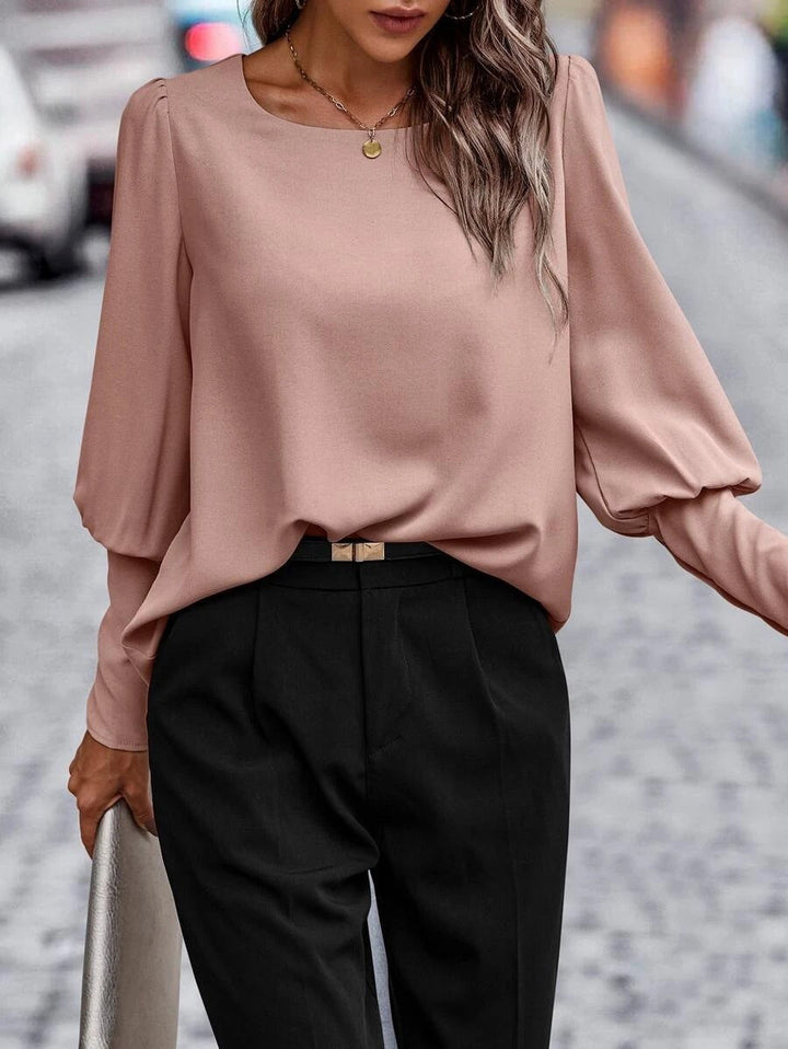 Women's Loose Blouse - Round Neck and Puff Sleeves