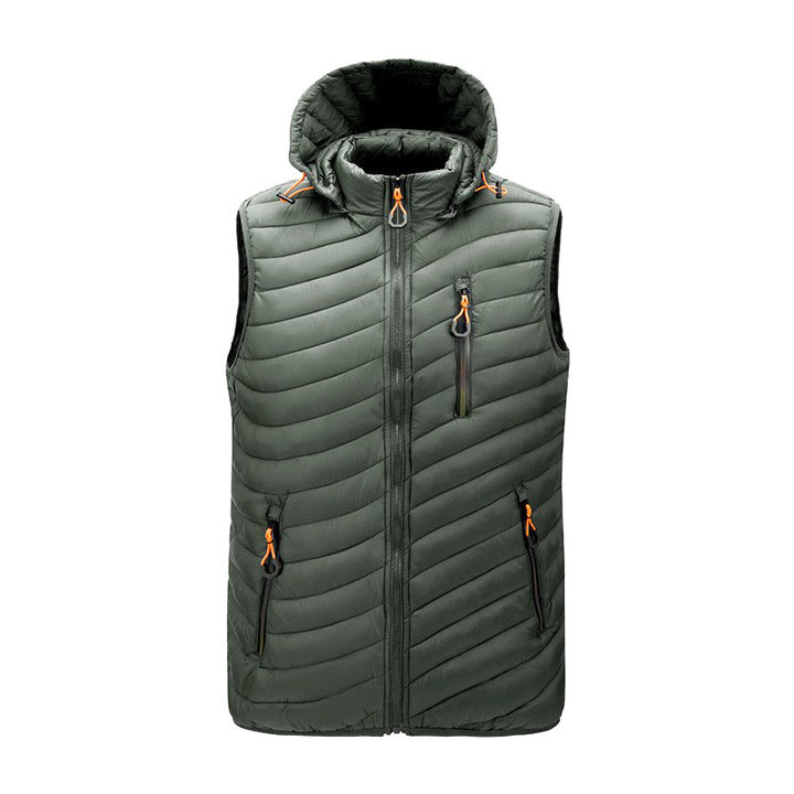 Męska Kamizelka Ocieplana - Z Kapturem i Kontrastowymi Zamkami