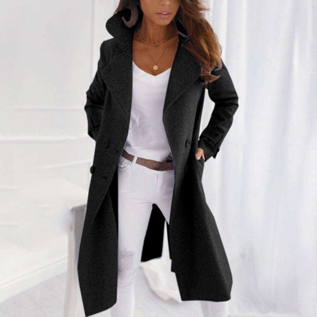 Women's Long Coat - Double-Breasted with Large Lapels