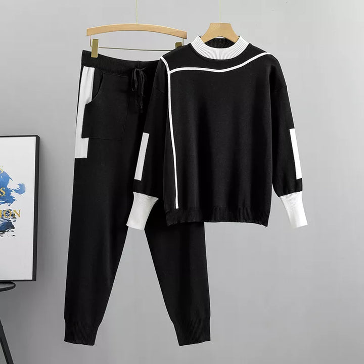 Women's Lounge Set - High Collar Sweater and Drawstring Trousers