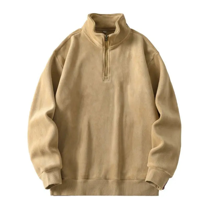 Thickened Double-sided Fleece Hoodie Men's Zipper Stand Collar Long Sleeve Autumn Winter Warm Cold-resistant Outerwear