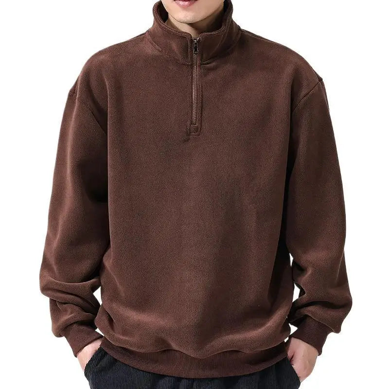 Thickened Double-sided Fleece Hoodie Men's Zipper Stand Collar Long Sleeve Autumn Winter Warm Cold-resistant Outerwear