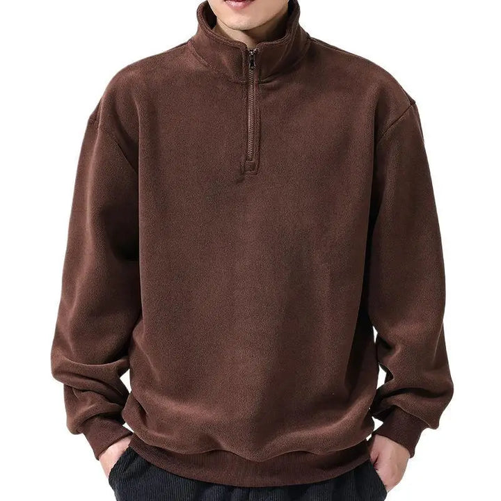 Thickened Double-sided Fleece Hoodie Men's Zipper Stand Collar Long Sleeve Autumn Winter Warm Cold-resistant Outerwear