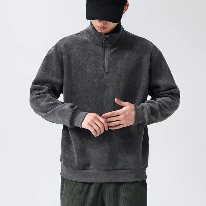 Thickened Double-sided Fleece Hoodie Men's Zipper Stand Collar Long Sleeve Autumn Winter Warm Cold-resistant Outerwear