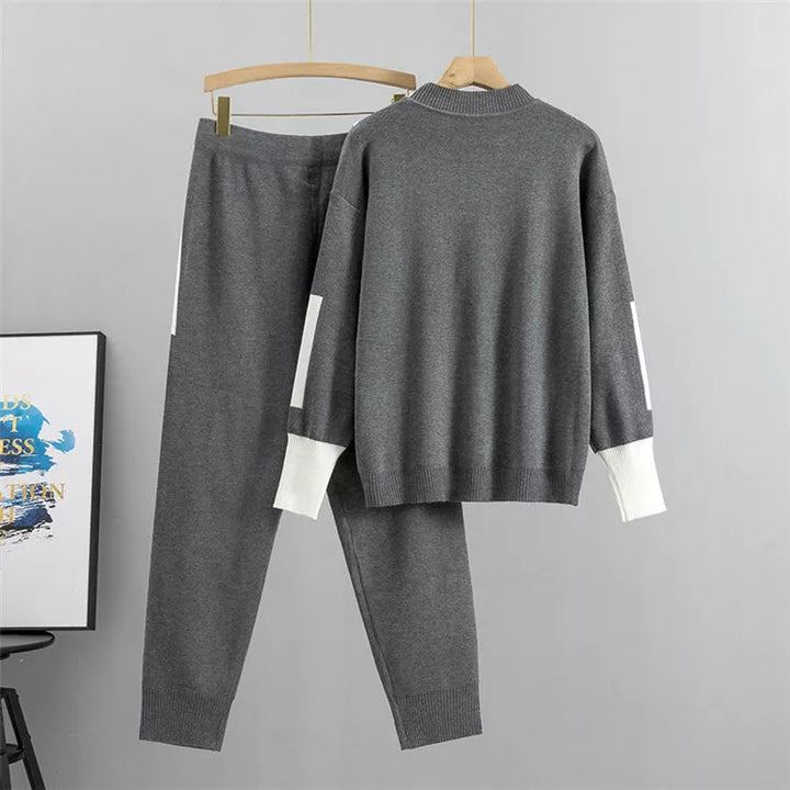 Women's Lounge Set - High Collar Sweater and Drawstring Trousers