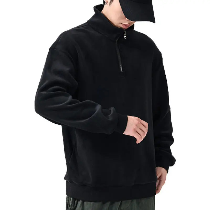 Thickened Double-sided Fleece Hoodie Men's Zipper Stand Collar Long Sleeve Autumn Winter Warm Cold-resistant Outerwear