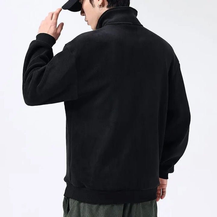 Thickened Double-sided Fleece Hoodie Men's Zipper Stand Collar Long Sleeve Autumn Winter Warm Cold-resistant Outerwear