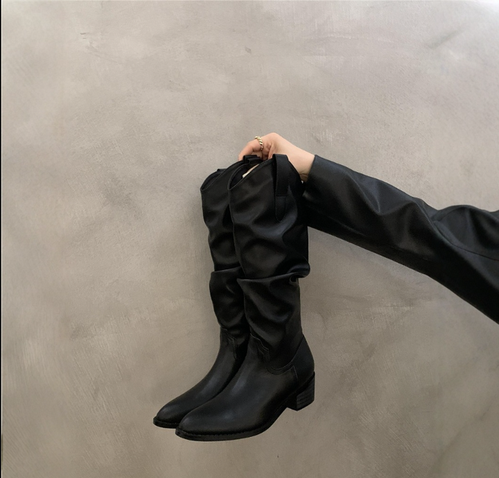 Damskie Kozaki do Kolan Kowbojki - Styl Marszczony